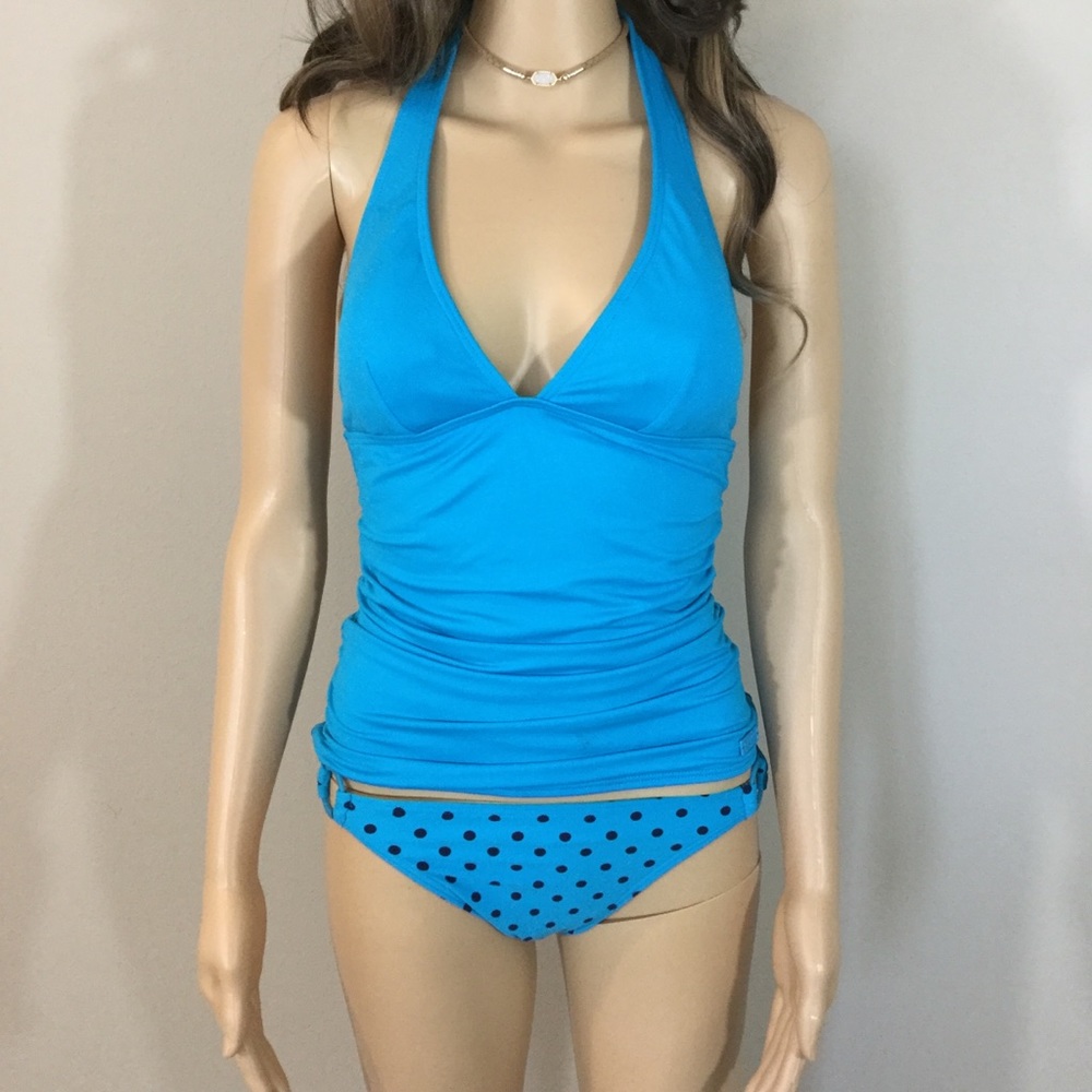 DKNY Polka Dot Bottom Halter Tankini